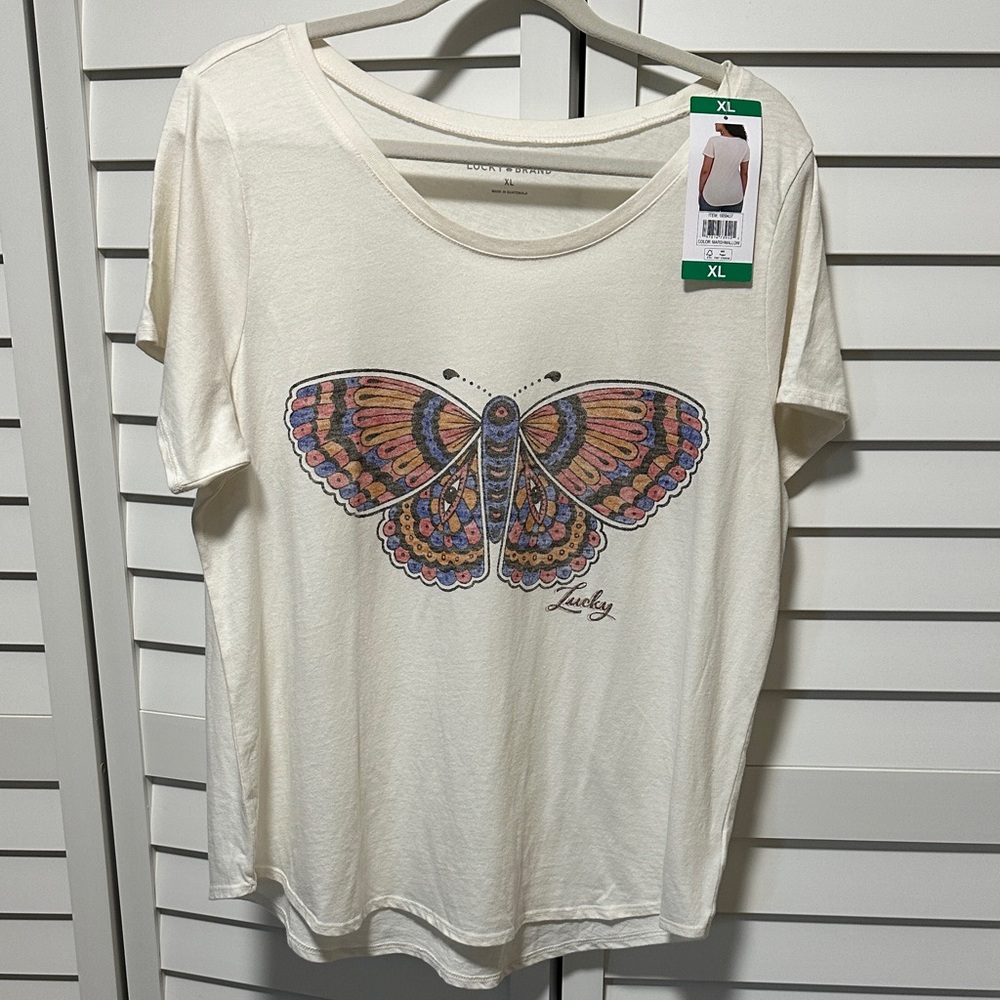 Lucky Brand Women's Cream Butterfly Graphic Tee